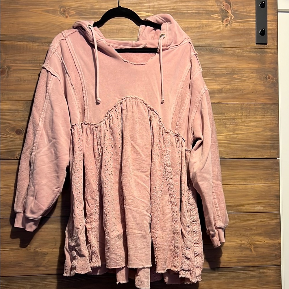 FREE PEOPLE Pink Hooded Tunic with Textured Details